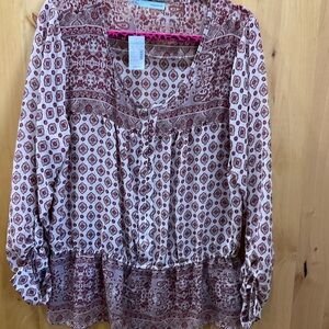 Maurices Red and White 3/4 Sleeve Peplum Blouse